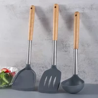 Silicone kitchen utensils, silicone spatula, wooden handle, silicone spatula, silicone soup spoon, leak spatula, non-stick pan