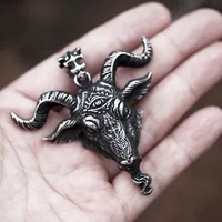 Gothic Lucifer Goat Head Pendant Necklace For Men Chain Retro 316L Stainless Steel Sheep Head Necklaces Motorcycle Biker Jewelry