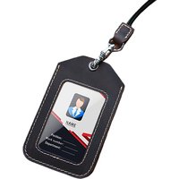 Vintage Crazy Horse Real Leather ID Card Holder Work Badge Case Bus Card Holders with Lanyard Staff Work School Office Supplies
