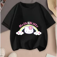 2D Hello Kitty Hot Sale Cartoon Print Casual Summer Short Sleeve Tees 2026 For Teenagers Children Boys Girls