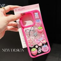Pink Strawberry butterfly Handmade Epoxy Creative sweet girl Phone Case For For iphone 17 pro max 17Air16Pro 15/14Plus13Pro case