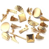 10pcs Stainless Steel Geometric Round Earring Stud Golden Earrings Base Connectors Diy Making Supplies Accessories Materials