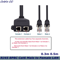 RJ45 8P8C Cat6 Male to Female LAN Ethernet Network Extension Cable Dual Ports FTP STP UTP with Panel Mount Holes