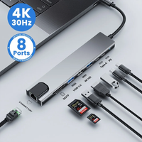 USB C Hub 8In1 7in2 7in1 Type C 3.1 à 4K adaptateur HDMI avec lecteur de carte RJ45 SD/TF PD Charge rapide pour MacBook ordinateur portable