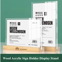 1PCS A4 210X297MM Wood Base Acrylic Sign Holder Display Stand Restaurant Table Menu Paper Sheet Card Poster Ad Frame