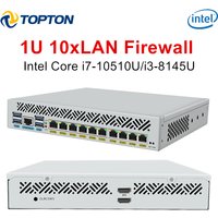 Topton 10x1GbE LAN 1U 9.5 Inch Rack Mount Firewall Appliance Mini PC Intel Core i7 10510U i3 8145U Routing System Home Server