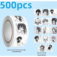 500Pcs Monochrome Anime Girl Sticker Roll, Cute Ink Sketch Style Multi-Pose Character Decals for DIY, Journal & Gift Decor