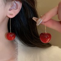 Sweet Red Resin Cherry Drop Earrings for Women Girls Trendy 3D Fruits Dangle Earrings Daily Party Vacation Fashion Jewelry M1