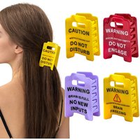 Women's Funny Warning Sign Hair Claw Clips, Strong Hold No Slip Novelty Hair Accessories for Thick & Thin Hair