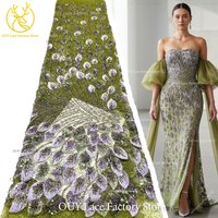 Nigerian New Style Embroidery 3D Lace Fabric 5 Yards Elegant African Beaded Sequins Lace Fabric For Bridal Wedding Dress Sewing