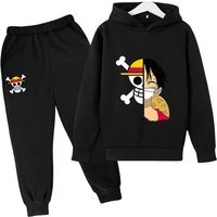 2025 Boys Girls Casual Hooded Japanese Anime One Piece Luffy Zoro Harajuku Hoodie Sweatpants Set with Pockets Sweatshirt Tops
