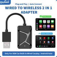 iHeylinkit New 2in1 Wired to Wireless CarPlay Adapter Android Auto Dongle Smart Box 5GHz WiFi Type-C/USB Car Accessory