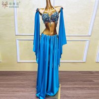 Belly Dance Competition Clothing High-End Customized AB Stones Bra+Sexy Split Long Skirt Oriental Dance Performance Costumes