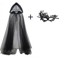 2pcs Set of Black Veil Cape And Black Mask Witch Vampire role-Playing Halloween Double-layer cloak Costumes Props Holiday