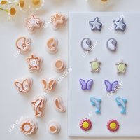 12pcs Mini Size Ocean Clay Molds, Conch Sun Dolphin Starfish Turtle Polymer Clay Cutters & Stamps for Jewelry & Earring Making