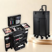 Professioneller rollender Make-up-Koffer mit 4 Schubladen, Make-up-Künstler, Kosmetik-Zug-Koffer, Friseur-Reise-Koffer mit mehreren Fächern