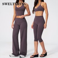 Women's Fitness Set Gym Tracksuit Breathable Sports Bra Flared Trousers Suit Workout Clothing Sportswear Female Athletic Wear