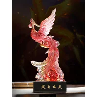 Colored Glaze Phoenix Figurine Crystal Colorful God Fire Bird Dance Fly High Wonder Statue Sculpture Ornament Home Office Decor