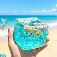 Sea Shell Filled Clear Cube Slow-Rise Squishy Sensory Toy Gentle Resistance Squeeze Toy Stress Relief Deep Sensory Stimulation