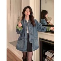 New Chinese Retro Casual Denim Jacket for Women in Spring 2024 Unique Chic Hong Kong Style fat and Slim Cardigan top for Women