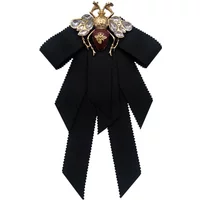 Retro Fabric Ribbon Rhinestone Bee Bow Tie Collar Pin Bowkont Cravat Pins Brooches Gifts for Women Clothing Jewelry Accessories