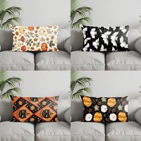 Home Decor Autumn Pumpkins on Stripes Suitable For Sofa Bedroom Car Pillow Cover Cushion Rectangular Back Cushion