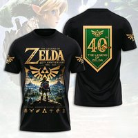 T-shirt à manches courtes avec motif de l’anniversaire du 40e anniversaire de Zelda, pour hommes et femmes. T-shirt graphique inspiré du jeu The Legend of Zelda, style streetwear.