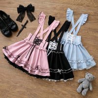 Summer Lolita Ribbon Tatt Lace Overall Skirt Women Subculture Japanese Jirai Kei Mine Style Y2k 2000s Casual Girly Belt Pinafore
