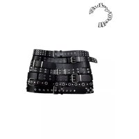 Lautaro Spring Cool Black Pu Leather Mini Skirt Women with Many Belt Low Waist Luxury Designer Steampunk Clothes Streetwear 2025
