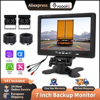 Podofo Kabelgebundenes Rückfahrkamerasystem mit 7-Zoll-Monitor, 2 Rückfahrkameras, IP66 wasserdichter Rückfahrmonitor für Busse, LKWs, Wohnmobile, Vans, Einparkhilfe, einfache Installation