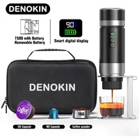 DENOKIN 3-in-1 Tragbare Espresso-Kaffeemaschine mit Digitalanzeige und Abnehmbarem Akku für Auto & Zuhause Camping-Kaffeemaschine