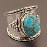 Ethnic Silver Color Inlaid Imitation Turquoise Women's Ring Geometry Carving Daily Wear Party Jewelry