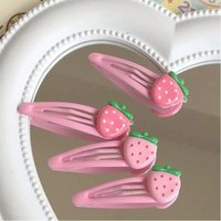 4pcs Pink Strawberry Cute Hair Clips, Suitable For Daily Use,Can Hold Bangs And Side Hair Without Hurting Hair Scene Accessories
