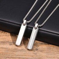 Stainless Steel Jewelry Vertical Bar Pendant Man Necklaces Silver Color Collar Simple For Dad Boyfriend Valentine's Day Gift
