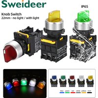 Knob Switch with LED 22mm 1NO/2NO/1NO1NC 2/3 Position Self Locking Momentary Select Rotary Switch with Light 12V 24V 220V 10A