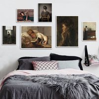 Woman Reading Antique Oil Painting On Canvas Posters Vintage Gallery Wall Art Pictures Female Prints for Living Room Home Decor
