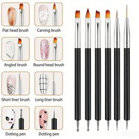 6Pcs Dual-ended Nail Art Brush Set Black Handle Multi-type Tips for Liner UV Gel Painting Carving Manicure Tools Professional