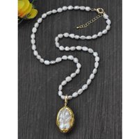 Z13414 22" 38mm Baroque White Gold Plating Pearl Pendant White Pearl Necklace Custom Jewelry
