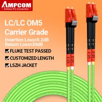 AMPCOM OM5 LC to LC UPC Fiber Optical Patch Cable Multimode Duplex MMF 50/125μm 100Gbps Bend Insensitive 2.0mm Fiber Optic Cord