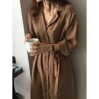 Spring Autumn Long Coat Dress Women's Fashion Waist-Cinching Super Long Skirt Stylish Shirt Design Sensation Commute Style