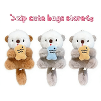 ZAKOL Cute Otters Holding Fish Plush Pendant Keychain Backpack Keyrings Pendant Bag Key Wallet Pendant Wholesale