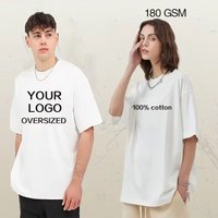 Men's 180g oversized 100% pure cotton round-neck short-sleeved T-shirt, loose fit, solid color, high-quality custom logo