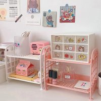 1pcs Cute Desktop Storage Rack Double-layer Removable Cosmetic Organizer Kawaii Stationery Shelf for Dorm Bedroom Desk Decor