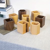 1PC Black Walnut Solid Wood Pen Holder Makeup Brush Organizer Wooden Desktop Stationery Storage Box