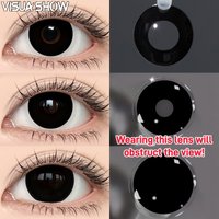Visuashow Black Contact Lenses Cosmetics Color Contacts 2Pcs Yearly Use Small Pupil Colored Contact Lenses for Cosplay Makeup