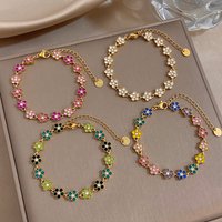 Bracelet AENSOA en cristal multicolores arc-en-ciel, plaqué or, floral scintillant, en acier inoxydable, réglable, pour femmes