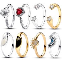 2026 New in Hot Sale 925 Sterling Silver Sun Stars and Moon Ring For Women Luxury DIY Fine Jewelry Heart Shaped Rose Rings Gifts