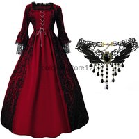 Halloween Costume Elegant Victorian Gothic Medieval Dress Set for Women Carnival Maxi Dress Floral Female Fairy Long Dress
