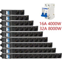 EU Power Strip 2-10 Ways Outlet Socket 4000/8000W 16A/32A Air Switch LED Aluminum Alloy Network Cabinet Rack Socket