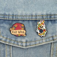 Knitting Witch Enamel Pins Floral Yarn Ball Brooches Lapel Badges Knit Fast Die Warm Skull Jewelry Gift for Craft Friends